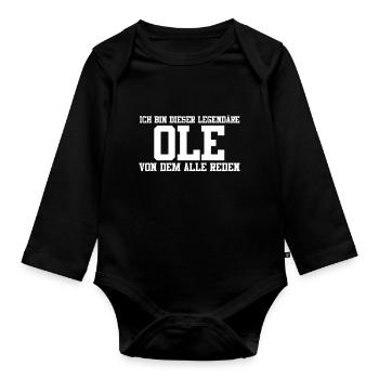 Ole Name Design - Baby Bio-Langarm-Body - Schwarz - Vorne