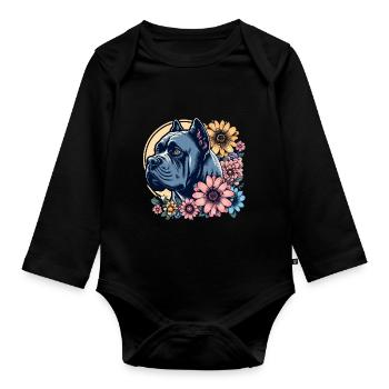 Cane Corso Retro Pastel Fleurs - Body Bébé bio manches longues - noir - Devant