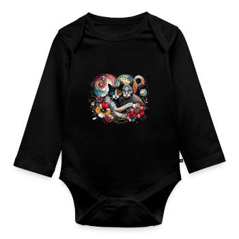 Kosmisches Katzengeflüster - Baby Bio-Langarm-Body - Schwarz - Vorne