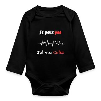 Je peux pas j'ai mon Chien : T-shirt Chien humour - Body Bébé bio manches longues - noir - Devant