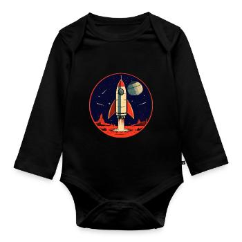 Rocket Launch from Planet Earth - Journey to the Moon - Organic Longsleeve Baby Bodysuit - black - Front