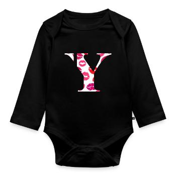 Lettre y bisous - Body Bébé bio manches longues - noir - Devant