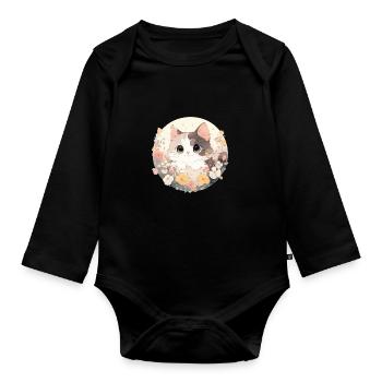 Chat trop mignon - Body Bébé bio manches longues - noir - Devant