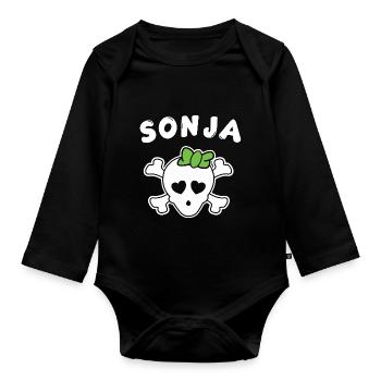 Piratin Sonja Design für Mädchen und Frauen - Baby Bio-Langarm-Body - Schwarz - Vorne