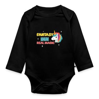 Mythical Magical Inn Fantasy Unicorn Lover Real - Baby Bio-Langarm-Body - Schwarz - Vorne