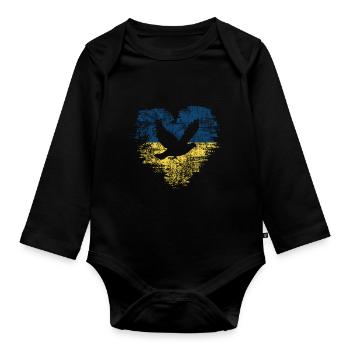 Taube + Herz - Frieden für die Ukraine - Baby Bio-Langarm-Body - Schwarz - Vorne