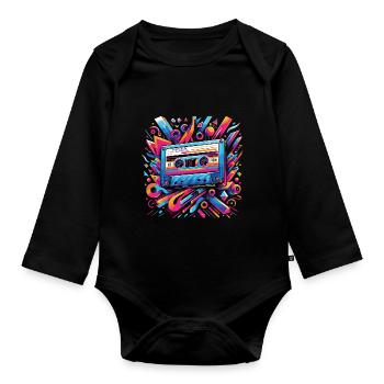 1980s music cassette mixtape gift for retro love - Organic Longsleeve Baby Bodysuit - black - Front