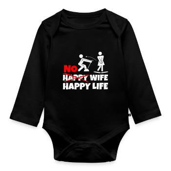No Happy Wife Happy Life Wives Bride Groom - Organic Longsleeve Baby Bodysuit - black - Front