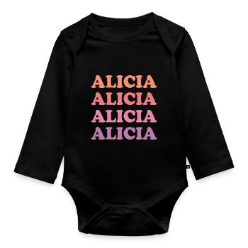 Prénom Alicia - Body Bébé bio manches longues - noir - Devant