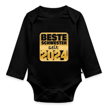 Schwester 2024 - Baby Bio-Langarm-Body - Schwarz - Vorne