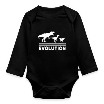 Dinosaurier Huhn Evolution Lustig Vintage Retro 70S - Baby Bio-Langarm-Body - Schwarz - Vorne
