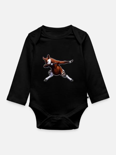 Okapi Tier Niedliches Okapi - Baby Bio-Langarm-Body - Schwarz