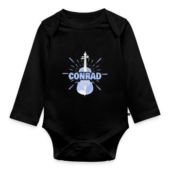 First name Conrad - Organic Longsleeve Baby Bodysuit - black - Front