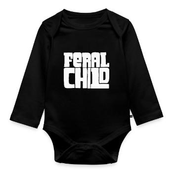 Feral Child funny design - Organic Longsleeve Baby Bodysuit - black - Front