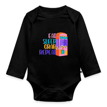 Eat Sleep Grab Repeat Claw Crane Machine - Organic Longsleeve Baby Bodysuit - black - Front