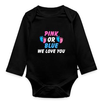 Pink or blue, gender reveal unisex t-shirt - Organic Longsleeve Baby Bodysuit - black - Front