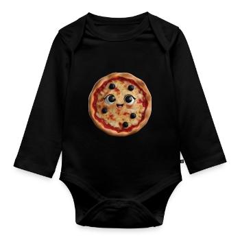 Glückliche Pizza - Baby Bio-Langarm-Body - Schwarz - Vorne