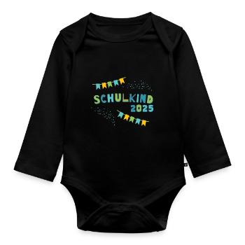Schulkind 2025 Gelb Blau Junge Mädchen Einschulung - Baby Bio-Langarm-Body - Schwarz - Vorne