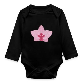 Flieder-Orchidee - Baby Bio-Langarm-Body - Schwarz - Vorne