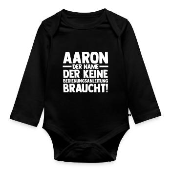 Vorname Aaron - Baby Bio-Langarm-Body - Schwarz - Vorne