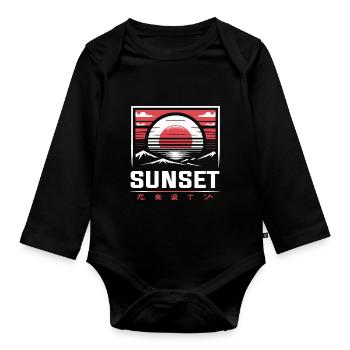 Japanese Sunset – In Traditional St - Organic Longsleeve Baby Bodysuit - black - Front