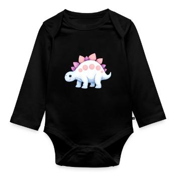 Joyful Cartoon Dinosaur with Pink Accents - Organic Longsleeve Baby Bodysuit - black - Front