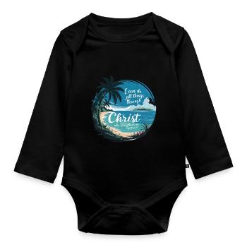 L’inspiration chrétienne : la force par le Christ - Body Bébé bio manches longues - noir - Devant