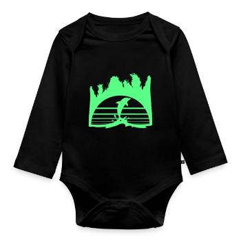 Delfin Springt Linien Sonne Palmen Cool Silhouette - Baby Bio-Langarm-Body - Schwarz - Vorne