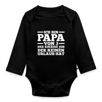 Dad of 3 children - Organic Longsleeve Baby Bodysuit - black - Front