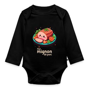 Pork tenderloin - Plain text - Organic Longsleeve Baby Bodysuit - black - Front