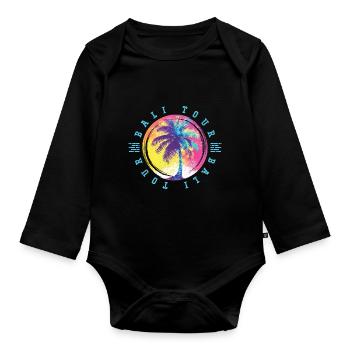 Bali Tour Palm Trees Colorful - Organic Longsleeve Baby Bodysuit - black - Front