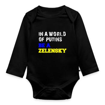 Dans un monde de Poutine, soyez un Zelensky - Body Bébé bio manches longues - noir - Devant