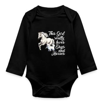 Pferd Pferde und Hund Hund Geschenk - Baby Bio-Langarm-Body - Schwarz - Vorne