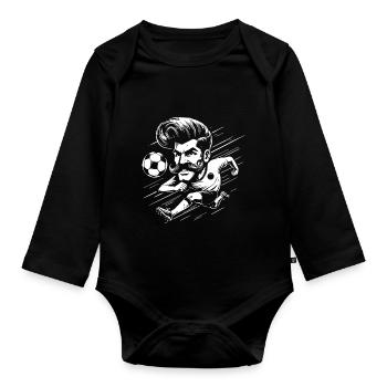 Fußballspieler mit Schnaubart - Schnäuzer Design - Baby Bio-Langarm-Body - Schwarz - Vorne