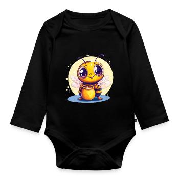 Honey bee with pot - Organic Longsleeve Baby Bodysuit - black - Front
