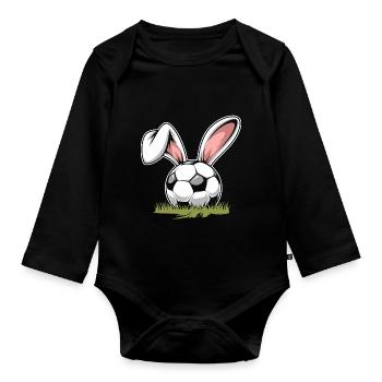 Football avec oreilles de lapin de Pâques - Body Bébé bio manches longues - noir - Devant