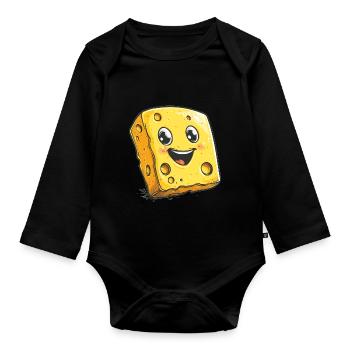 Dessin animé du fromage qui rit - Body Bébé bio manches longues - noir - Devant