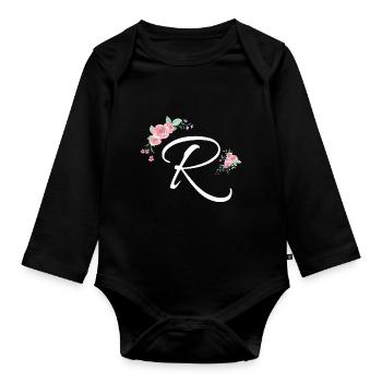 Buchstabe r Blumen - Baby Bio-Langarm-Body - Schwarz - Vorne