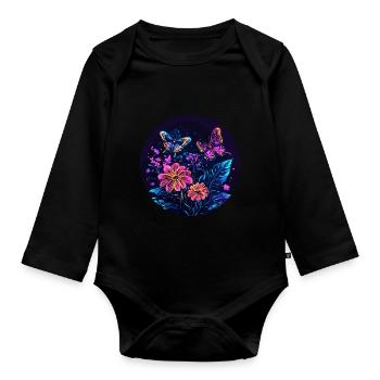Papillons néons la nuit - Body Bébé bio manches longues - noir - Devant