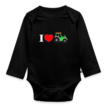 I love my tractor - Organic Longsleeve Baby Bodysuit - black - Front