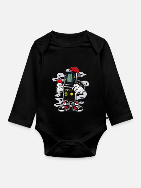 ZOCKER BOY - Comic Cartoon Comic Figur Motiv - Baby Bio-Langarm-Body - Schwarz