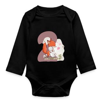 Birthday number 2 bunny fox - Organic Longsleeve Baby Bodysuit - black - Front