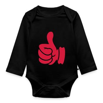 Daumen hoch / thumbs up (1c) - Baby Bio-Langarm-Body - Schwarz - Vorne