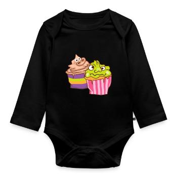 Halloween Cupcake Muffin Kuchen Backen Süßigkeiten - Baby Bio-Langarm-Body - Schwarz - Vorne