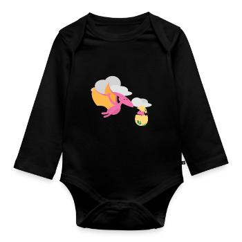 Pterosaur dinosaur - Organic Longsleeve Baby Bodysuit - black - Front