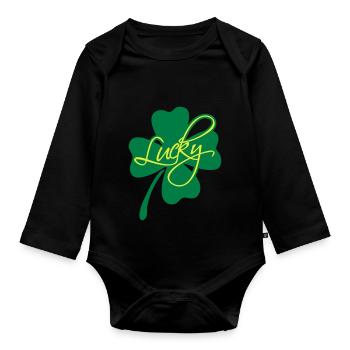 Lucky Shamrock - Organic Longsleeve Baby Bodysuit - black - Front