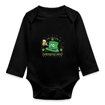 St Patricks Day Irland Party Shamrock Kleeblatt - Baby Bio-Langarm-Body - Schwarz - Vorne