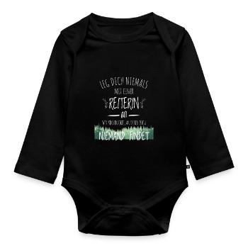 Pferd Reiterin Wald Reiterspruch t shirt - Baby Bio-Langarm-Body - Schwarz - Vorne