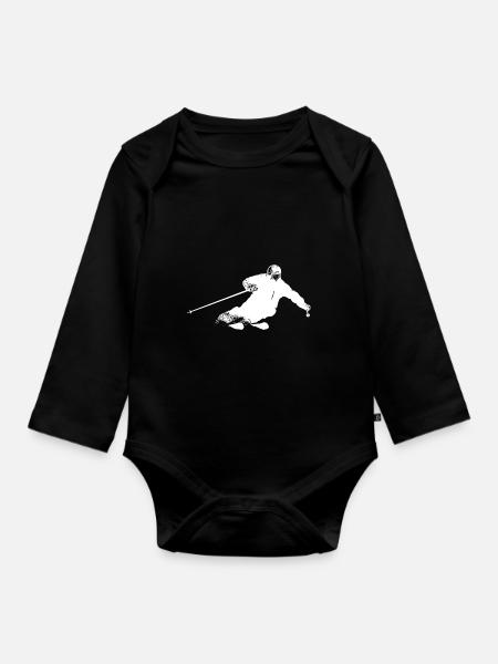 Skifahrer Silhouette Ski Symbol Skier - Baby Bio-Langarm-Body - Schwarz