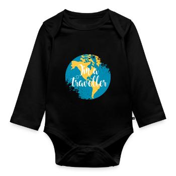 Button Traveller Amerika - Baby Bio-Langarm-Body - Schwarz - Vorne